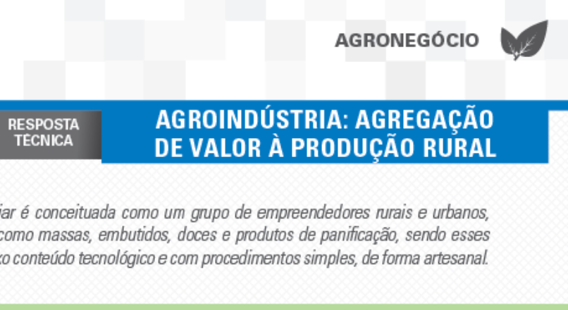 Boletim- Agroindústria: Agregação de valor à produção rural