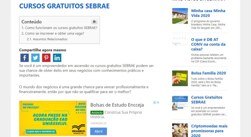 Como fazer cursos gratuitos pelo SEBRAE em 2020?