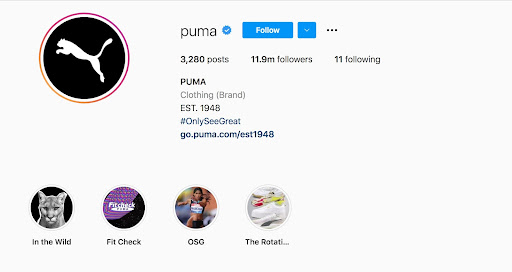 Biografia Instagram puma