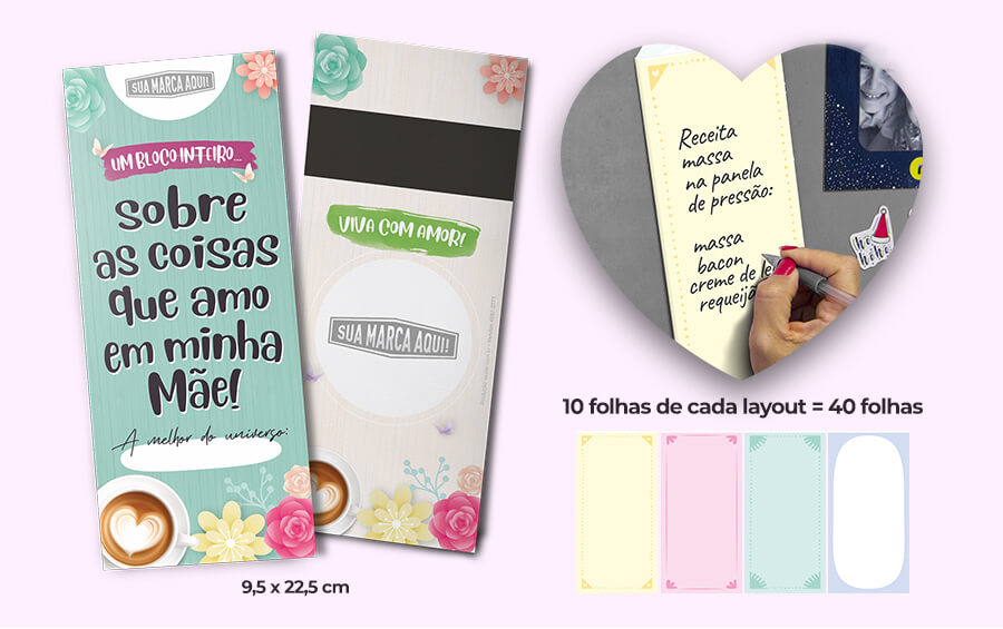 brinde personalizado dia das mães imã com bloco de anotações